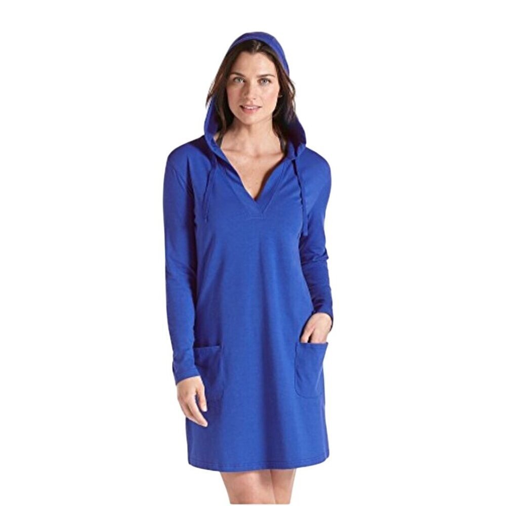 Coolibar UPF 50+ Catalina Beach Cover Up Dress Hooded Pockets Size M